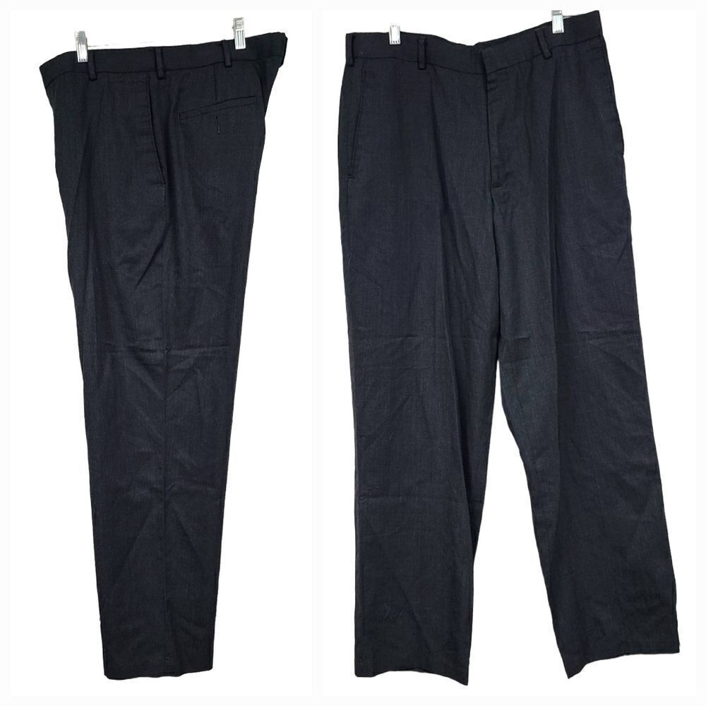 Dockers 34x32 Wool Blend Dress Pants Flat Front Relaxed Trouser Slacks Charcoal